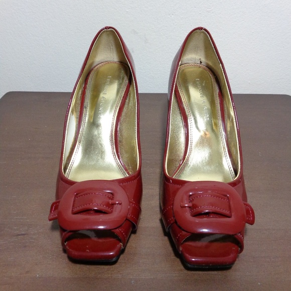 Etienne Aigner Ruby Red Peep Toe Heels Size 7M - Picture 4 of 6